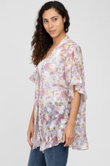 Lavender Floral Chiffon Ruffle Cover-Up