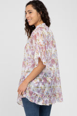 Lavender Floral Chiffon Ruffle Cover-Up