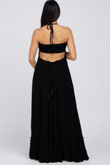 Black Halter Neck Cut Out Maternity Maxi Dress