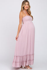 Mauve Halter Neck Cut Out Maternity Maxi Dress