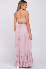 Mauve Halter Neck Cut Out Maternity Maxi Dress