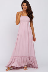 Mauve Halter Neck Cut Out Maternity Maxi Dress