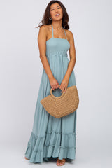 Aqua Halter Neck Cut Out Maxi Dress