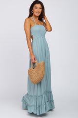 Aqua Halter Neck Cut Out Maxi Dress