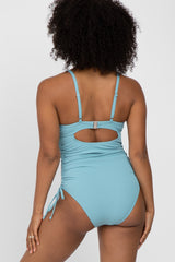 Aqua Ribbed Side Tie One-Piece Swimsuit