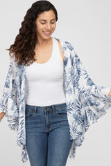 Navy Leaf Print Ruffle Accent Maternity Coverup