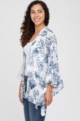 Navy Leaf Print Ruffle Accent Coverup