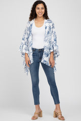 Navy Leaf Print Ruffle Accent Coverup