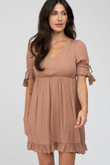 Mocha Ruffle Tassel Accent Maternity Dress