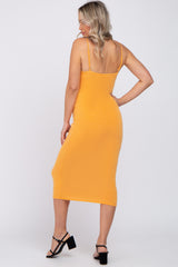 Orange Square Neck Fitted Maternity Midi Dress