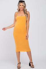 Orange Square Neck Fitted Maternity Midi Dress