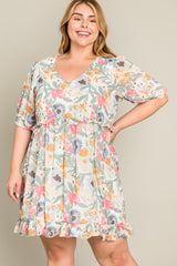 Multi-Color Floral Short Sleeve Plus Maternity Dress