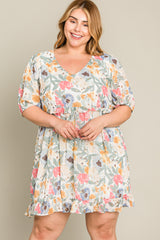 Multi-Color Floral Short Sleeve Plus Dress