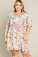 Multi-Color Floral Short Sleeve Plus Dress