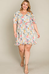 Multi-Color Floral Short Sleeve Plus Dress