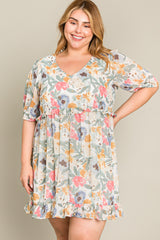 Multi-Color Floral Short Sleeve Plus Dress