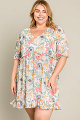 Multi-Color Floral Short Sleeve Plus Dress