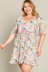 Multi-Color Floral Short Sleeve Plus Dress