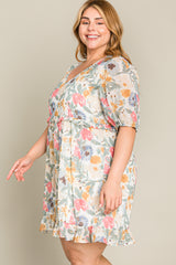 Multi-Color Floral Short Sleeve Plus Dress