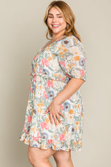 Multi-Color Floral Short Sleeve Plus Dress