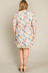 Multi-Color Floral Short Sleeve Plus Dress