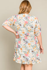 Multi-Color Floral Short Sleeve Plus Dress