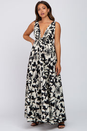 Black Floral Sleeveless Maternity Maxi Dress