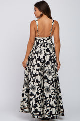 Black Floral Sleeveless Maternity Maxi Dress