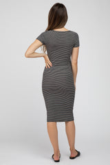 Black Striped Fitted Maternity Midi Dress