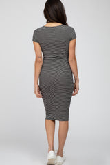 Black Striped Fitted Midi Dress