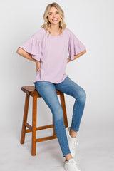 Lavender Ruffle Sleeve Ribbed Top