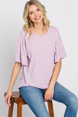 Lavender Ruffle Sleeve Ribbed Top