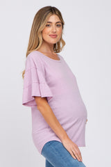 Lavender Ruffle Sleeve Ribbed Maternity Top