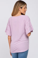 Lavender Ruffle Sleeve Ribbed Maternity Top