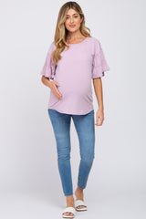 Lavender Ruffle Sleeve Ribbed Maternity Top