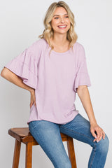 Lavender Ruffle Sleeve Ribbed Maternity Top