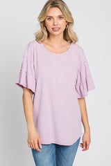 Lavender Ruffle Sleeve Ribbed Top