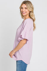 Lavender Ruffle Sleeve Ribbed Top