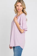 Lavender Ruffle Sleeve Ribbed Top