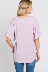 Lavender Ruffle Sleeve Ribbed Top