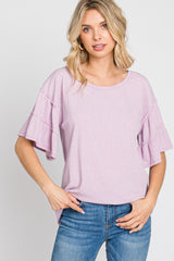 Lavender Ruffle Sleeve Ribbed Top