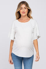 Heather Grey Ruffle Sleeve Ribbed Maternity Top