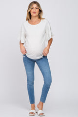 Heather Grey Ruffle Sleeve Ribbed Maternity Top