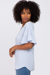 Light Blue Ruffle Sleeve Ribbed Top