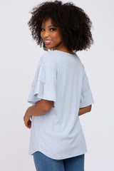 Light Blue Ruffle Sleeve Ribbed Top