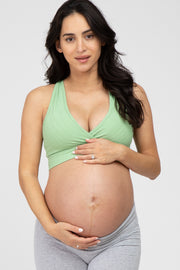 Green Ribbed Crossover Maternity Sports Bra