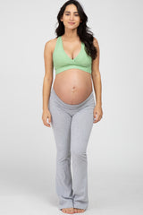 Green Ribbed Crossover Maternity Sports Bra