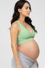 Green Ribbed Crossover Maternity Sports Bra