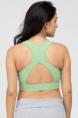 Green Ribbed Crossover Maternity Sports Bra