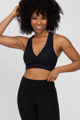 Black Ribbed Crossover Sports Bra